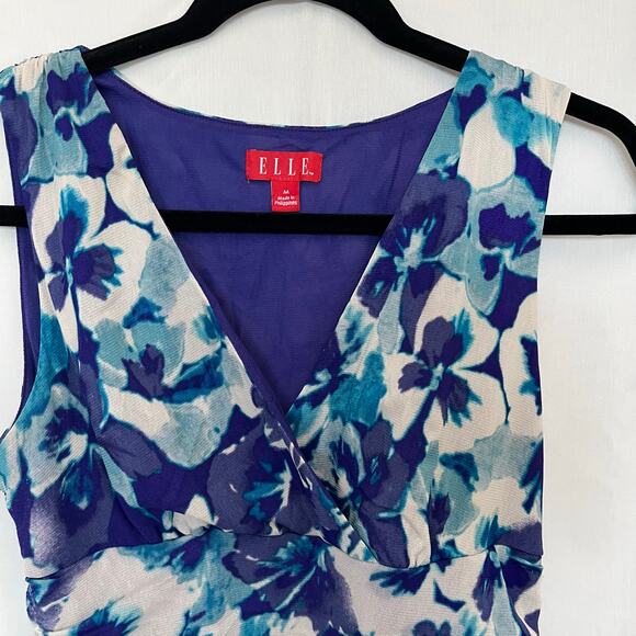 Elle top women’s size medium blue floral print v neck sleeveless tank VTG Y2K - Picture 2 of 4